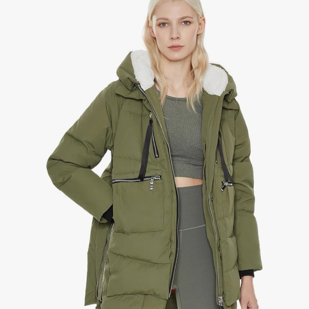 Women's Olive Hooded Puffer Coat